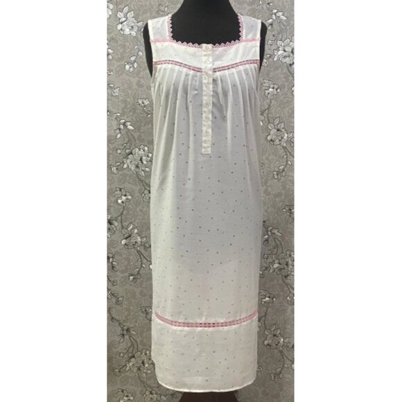 SoieRose 100% Cotton Dotted Victorian Nightgown with Pink Lace Trim-SR-1240 - Picture 2 of 7